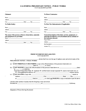 California Preliminary Notice Public Works