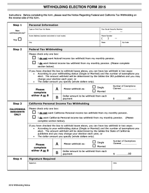 2015 Withholding Election Form