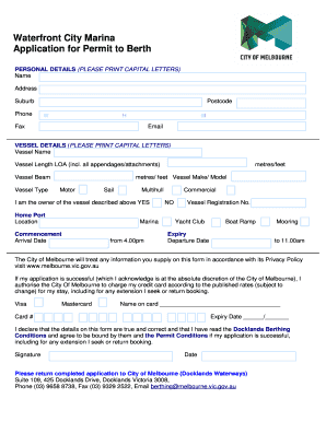 Waterfront City Marina Berth Application