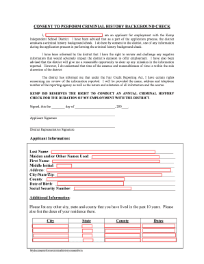 Consent to Perform Criminal History Background Check