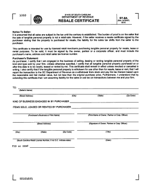 South Carolina Resale Certificate