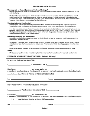 Toastmasters Club Proxy and Voting Authorization Form