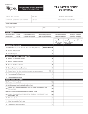 2012 Louisiana Resident Amended Tax Return