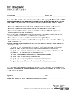 Patient Acknowledgement of Privacy Practices