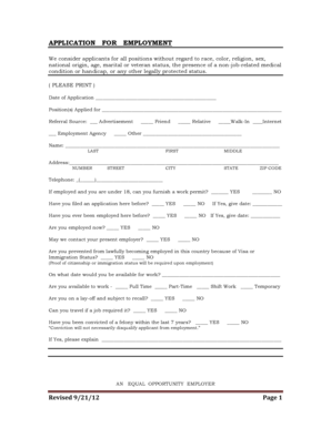 Application for Employment Form