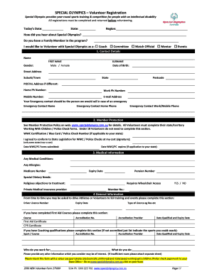 Special Olympics Volunteer Registration Form