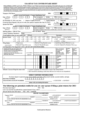 US Army Tax Intake Form