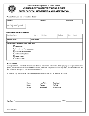NYS Resident Disaster Victims Relief Form