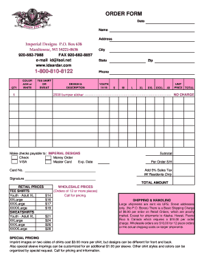 Imperial Designs Order Form