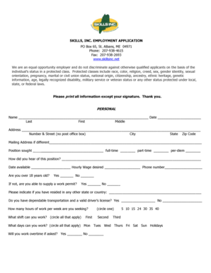 Skills Inc Employment Application