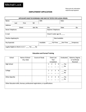Mitchell Lock Employment Application