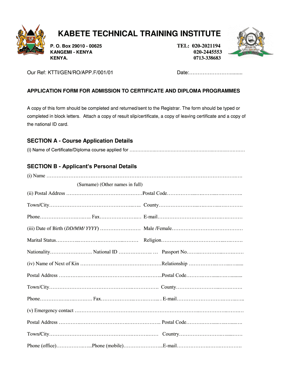 Kabete Admission Application Form