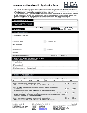 Medical Indemnity Insurance Application Form