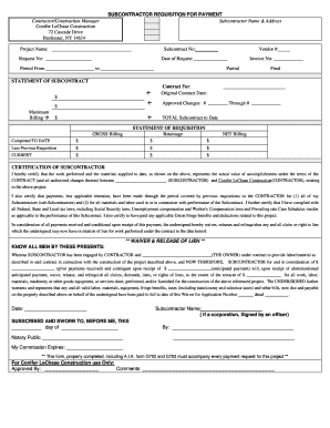 Subcontractor Requisition for Payment