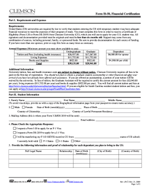 Clemson University Financial Certification Form