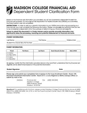 Madison College Financial Aid Dependent Student Clarification Form
