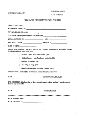 Texas Jury Duty Exemption Application