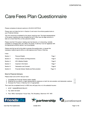 Care Fees Plan Questionnaire
