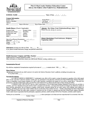 Pok-O-MacCready Health Form and Parental Permission
