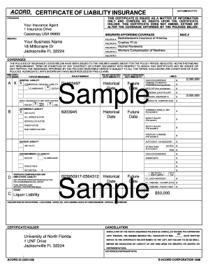 Certificate of Liability Insurance