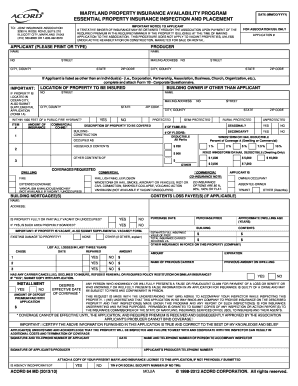 Maryland Property Insurance Application