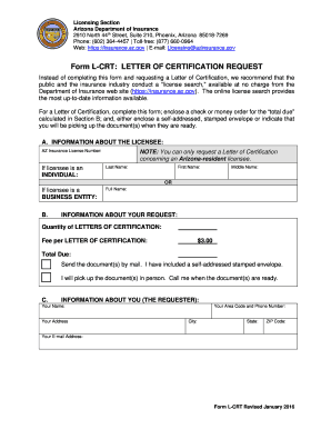Arizona Letter of Certification Request