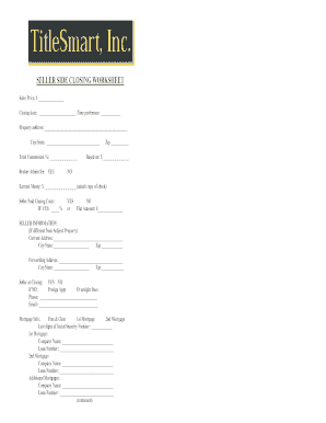 Real Estate Closing Worksheet