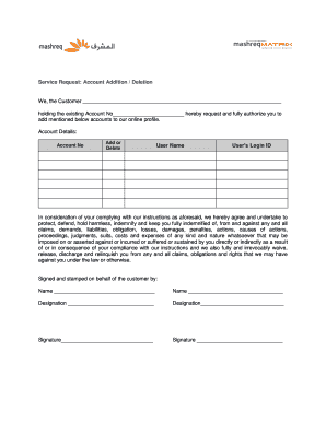 Service Request for Account Addition Deletion