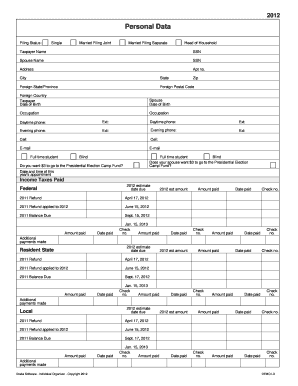 2012 US Federal Tax Organizer