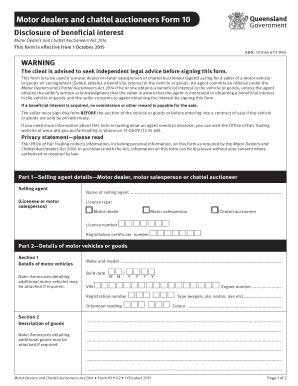 Motor Dealers and Chattel Auctioneers Form 10