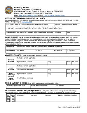Arizona Insurance License Information Change Form