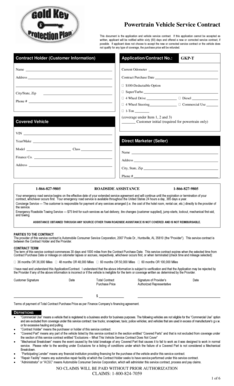 Powertrain Vehicle Service Contract Application