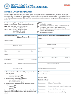 North Carolina Outward Bound School Scholarship Application