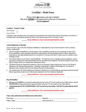 Teacher's Oath and New Employee Handbook Acknowledgment
