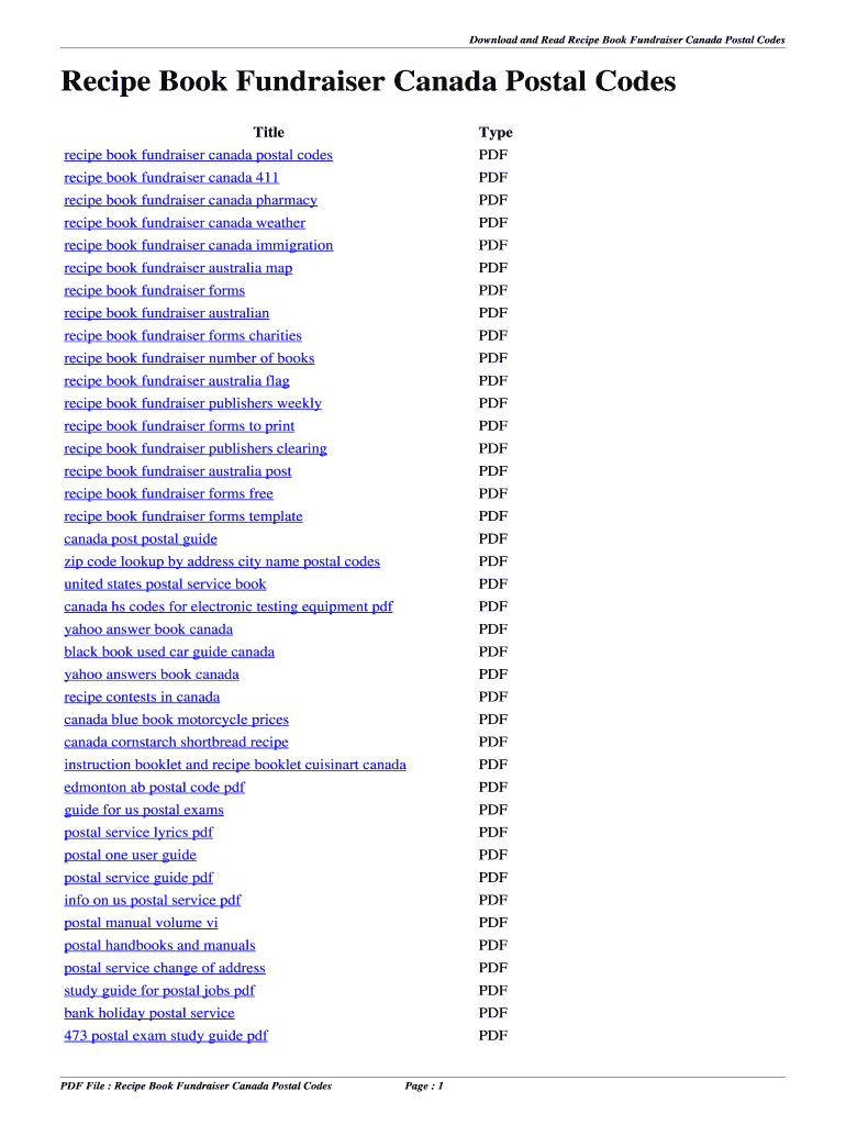 Fillable Online Recipe Book Fundraiser Canada Postal Codes recipe book