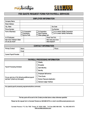 Fee Quote Request Form for Payroll Services