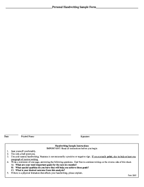 Personal Handwriting Sample Form