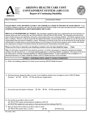 Arizona AHCCCS Continuing Disability Report