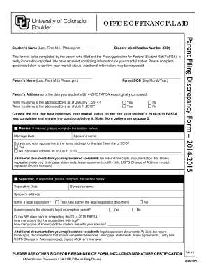 Parent Filing Discrepancy Form
