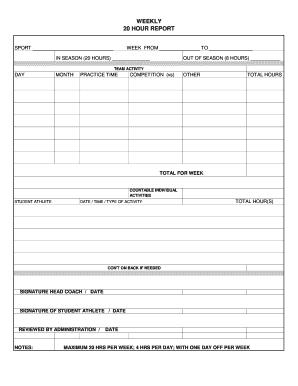 Weekly 20 Hour Report for Student Athletes