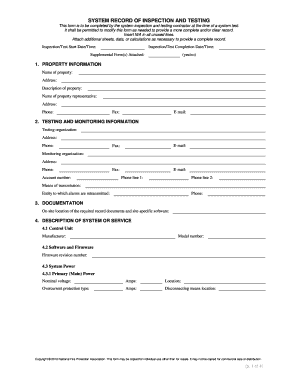 System Record of Inspection and Testing