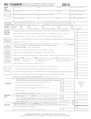 Rhode Island Nonresident Individual Income Tax Return