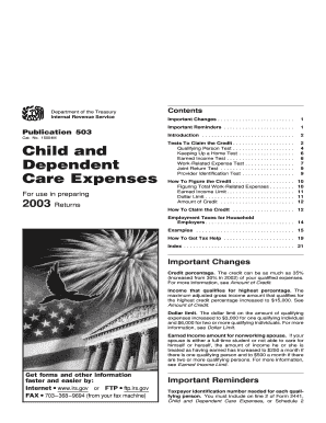IRS Publication 503 Child and Dependent Care Expenses