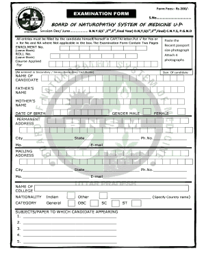 Board of Naturopathy Examination Form