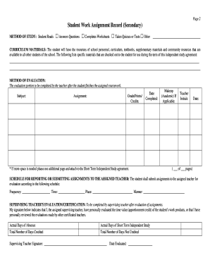 Student Work Assignment Record
