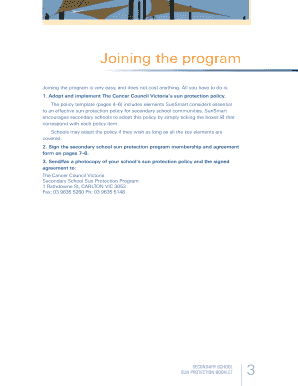 Secondary School Sun Protection Program Membership Agreement