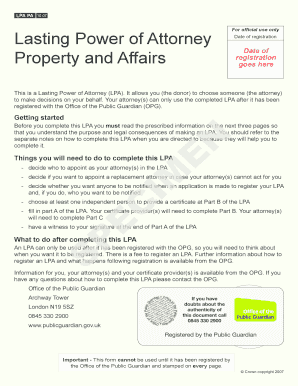 Lasting Power of Attorney Property and Affairs