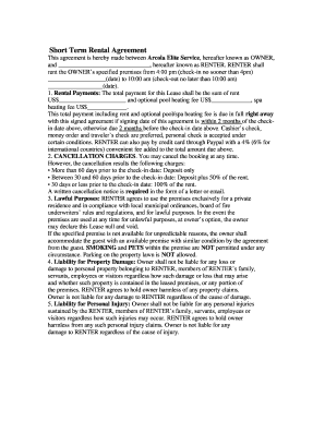Short Term Rental Agreement