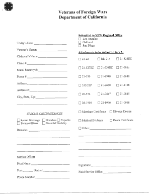 Veterans of Foreign Wars Claim Form