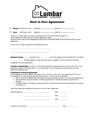 Rent to Own Agreement for Appliances